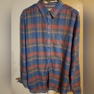 Flag & Anthem Men's Plaid Button Down Shirt - Blue and Red Men's Size L